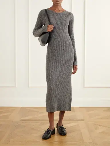 Auralee Ribbed Cashmere Midi Dress | Thumbnail 2 Auralee Ribbed Cashmere Midi Dress | Thumbnail 2