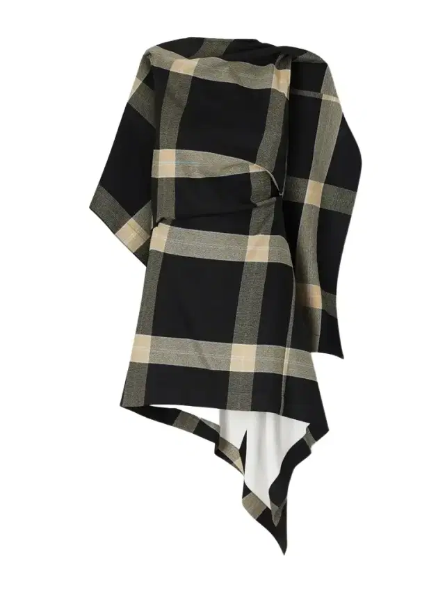 Asymmetric Checked Crepe Mini Dress