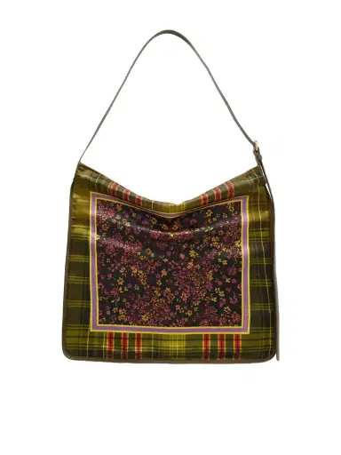 Dries Van Noten Printed Leather-trimmed Satin Shoulder Bag | Thumbnail 1 Dries Van Noten Printed Leather-trimmed Satin Shoulder Bag | Thumbnail 1