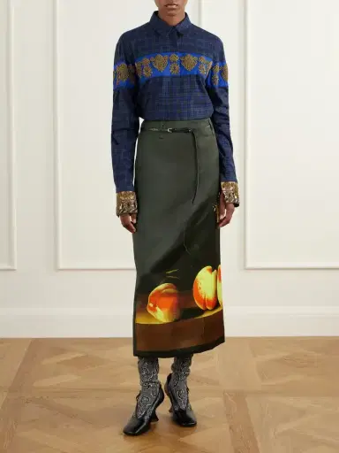 Dries Van Noten Sentista Belted Printed Duchesse-satin Midi Skirt | Thumbnail 2 Dries Van Noten Sentista Belted Printed Duchesse-satin Midi Skirt | Thumbnail 2