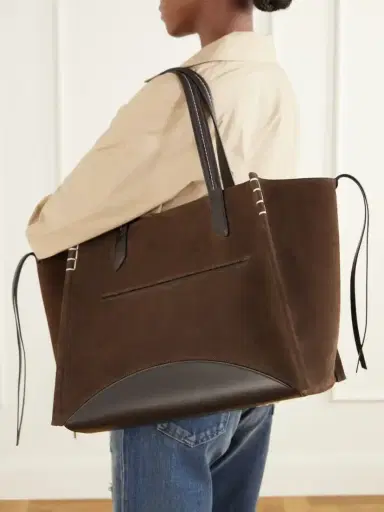 JW Anderson Loafer Cabas Leather-trimmed Suede Tote | Thumbnail 6