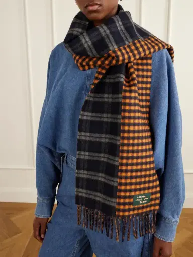 Loewe Fringed Checked Wool And Cashmere-blend Scarf | Thumbnail 3 Loewe Fringed Checked Wool And Cashmere-blend Scarf | Thumbnail 3