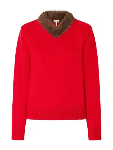 Loewe Plush-trimmed Ribbed Wool Sweater | Thumbnail 1