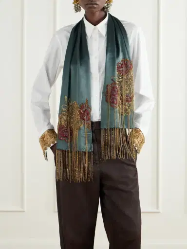 Dries Van Noten Fringed Bead-embellished Silk Scarf | Thumbnail 2