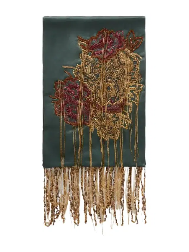 Dries Van Noten Fringed Bead-embellished Silk Scarf