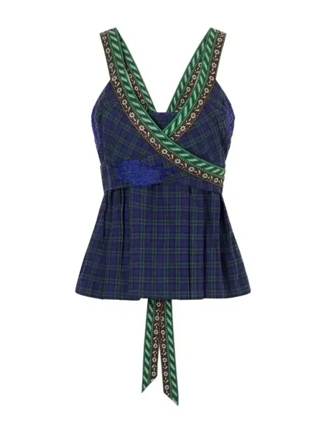 Dries Van Noten Embellished Wrap Checked Cotton Top