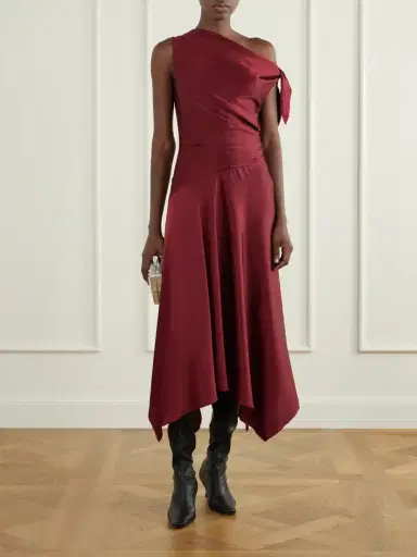 Staud Portia Tie-detailed Draped Silk-satin Dress | Thumbnail 2