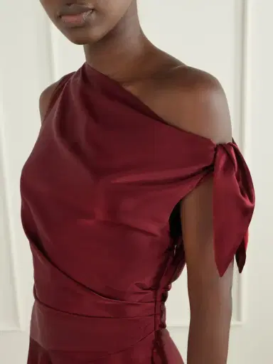 Staud Portia Tie-detailed Draped Silk-satin Dress | Thumbnail 4