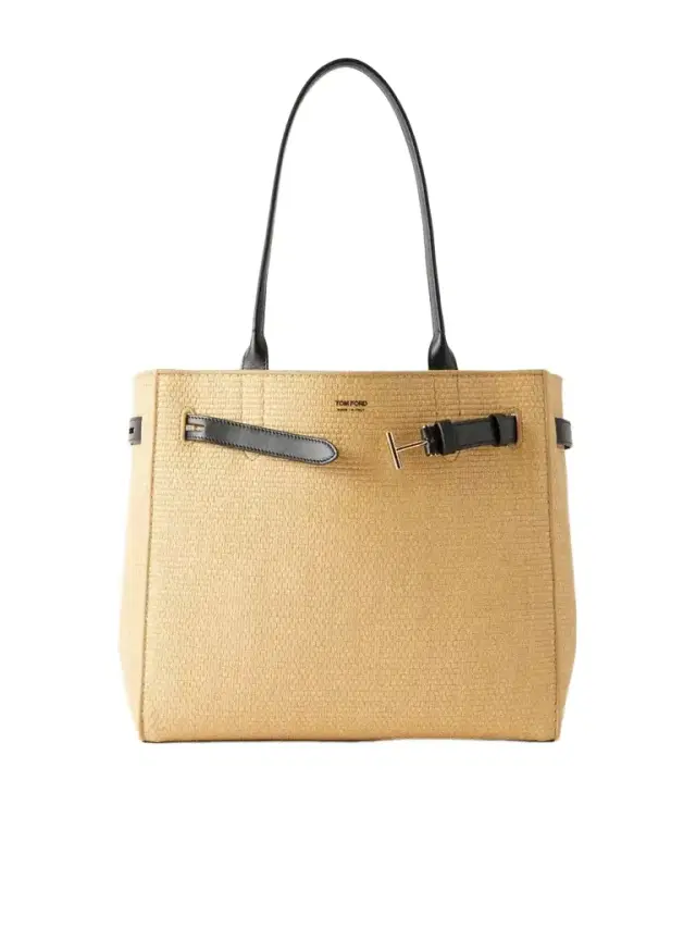 Tom Ford Audrey Logo-print Leather-trimmed Raffia Tote
