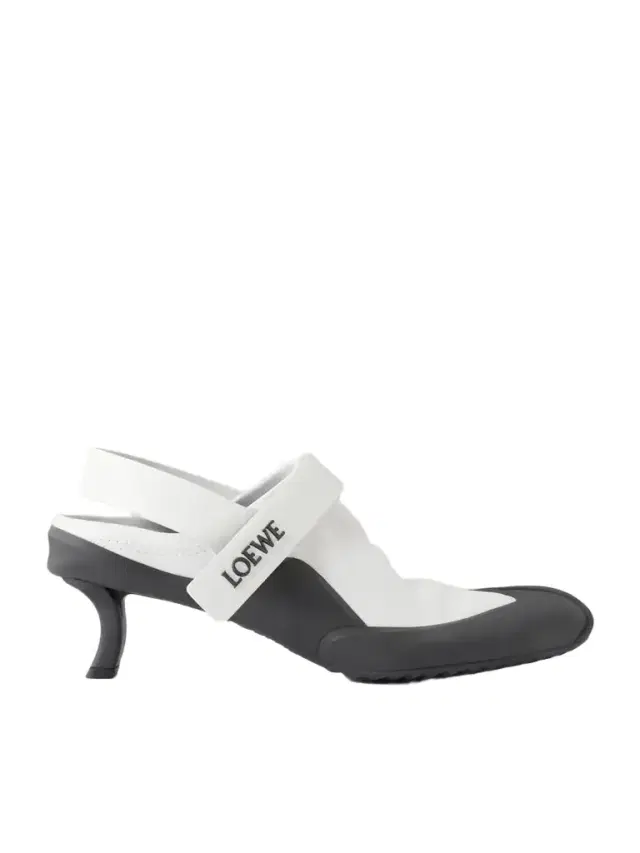 Loewe Dive 45 Logo-detailed Rubber-trimmed Leather Slingback Pumps