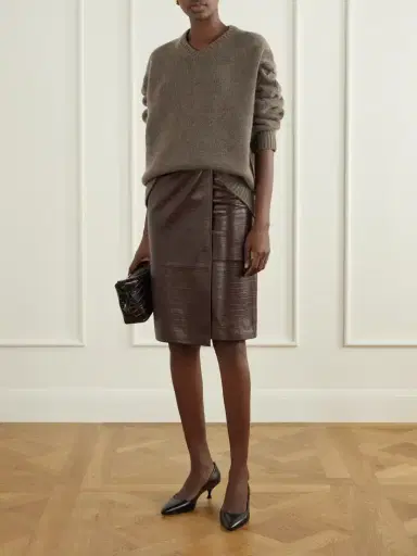 Nour Hammour Origami Croc-effect Leather Midi Wrap Skirt | Thumbnail 2 Nour Hammour Origami Croc-effect Leather Midi Wrap Skirt | Thumbnail 2