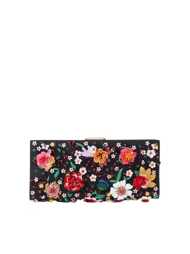 Carolina Herrera Floral-embellished Silk-faille Clutch