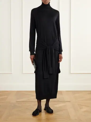 TOTEME Tie-detail Wool And Silk-blend Midi Dress | Thumbnail 2