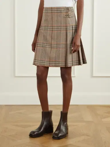 Burberry Pleated Checked Wool Mini Skirt | Thumbnail 3