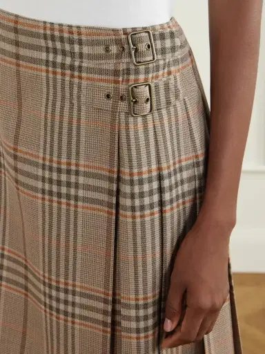 Burberry Pleated Checked Wool Mini Skirt | Thumbnail 5