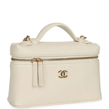 Chanel Chanel "Supple" Top Handle Long Vanity Case with Chain White Grained Calfskin Gold Hardware | Thumbnail 2 Chanel Chanel "Supple" Top Handle Long Vanity Case with Chain White Grained Calfskin Gold Hardware | Thumbnail 2