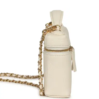 Chanel Chanel "Supple" Top Handle Long Vanity Case with Chain White Grained Calfskin Gold Hardware | Thumbnail 3 Chanel Chanel "Supple" Top Handle Long Vanity Case with Chain White Grained Calfskin Gold Hardware | Thumbnail 3