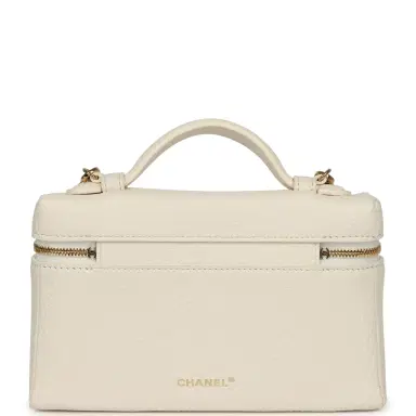 Chanel Chanel "Supple" Top Handle Long Vanity Case with Chain White Grained Calfskin Gold Hardware | Thumbnail 4 Chanel Chanel "Supple" Top Handle Long Vanity Case with Chain White Grained Calfskin Gold Hardware | Thumbnail 4