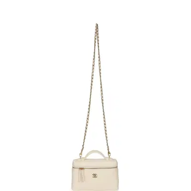 Chanel Chanel "Supple" Top Handle Long Vanity Case with Chain White Grained Calfskin Gold Hardware | Thumbnail 7 Chanel Chanel "Supple" Top Handle Long Vanity Case with Chain White Grained Calfskin Gold Hardware | Thumbnail 7