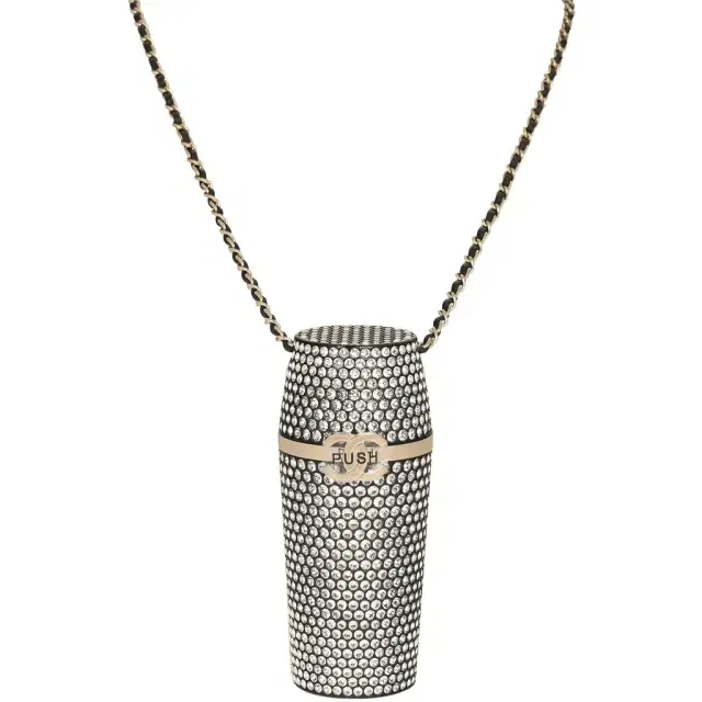 Chanel Chanel Crystal-Embellished Lipstick Case Long Necklace Black Resin, Crystals Light Gold Hardware