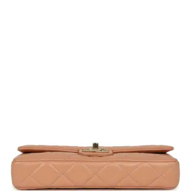 Chanel Chanel East West CC Pearl Clutch with Chain Beige Shiny Lambskin Gold Hardware | Thumbnail 6