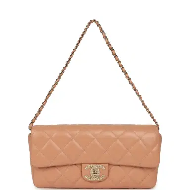 Chanel Chanel East West CC Pearl Clutch with Chain Beige Shiny Lambskin Gold Hardware | Thumbnail 7