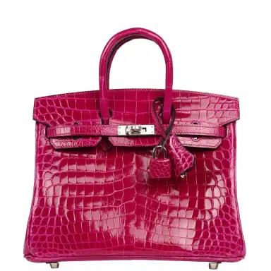 HERMÈS Hermes Birkin 25 Rose Pourpre Shiny Niloticus Crocodile Palladium Hardware | Thumbnail 1 HERMÈS Hermes Birkin 25 Rose Pourpre Shiny Niloticus Crocodile Palladium Hardware | Thumbnail 1