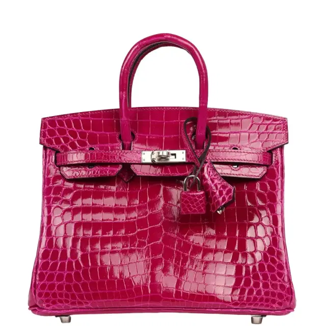 HERMÈS Hermes Birkin 25 Rose Pourpre Shiny Niloticus Crocodile Palladium Hardware