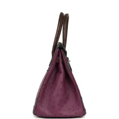 HERMÈS Hermes Birkin Ghillies 30 Violet, Bleu De Malte, Chocolat Ostrich Palladium Hardware | Thumbnail 3 HERMÈS Hermes Birkin Ghillies 30 Violet, Bleu De Malte, Chocolat Ostrich Palladium Hardware | Thumbnail 3