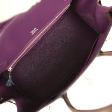HERMÈS Hermes Birkin Ghillies 30 Violet, Bleu De Malte, Chocolat Ostrich Palladium Hardware | Thumbnail 10 HERMÈS Hermes Birkin Ghillies 30 Violet, Bleu De Malte, Chocolat Ostrich Palladium Hardware | Thumbnail 10