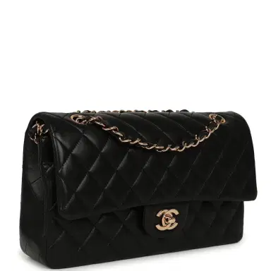 Chanel Pre-owned Chanel Medium Classic Double Flap Black Lambskin Rose Gold Hardware | Thumbnail 2 Chanel Pre-owned Chanel Medium Classic Double Flap Black Lambskin Rose Gold Hardware | Thumbnail 2