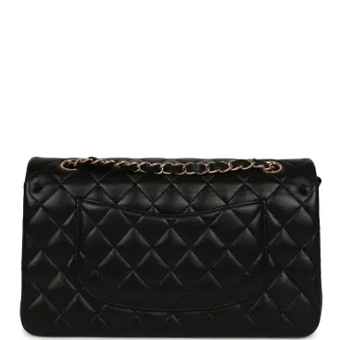 Chanel Pre-owned Chanel Medium Classic Double Flap Black Lambskin Rose Gold Hardware | Thumbnail 4 Chanel Pre-owned Chanel Medium Classic Double Flap Black Lambskin Rose Gold Hardware | Thumbnail 4