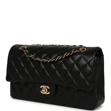 Chanel Pre-owned Chanel Medium Classic Double Flap Black Lambskin Rose Gold Hardware | Thumbnail 5 Chanel Pre-owned Chanel Medium Classic Double Flap Black Lambskin Rose Gold Hardware | Thumbnail 5