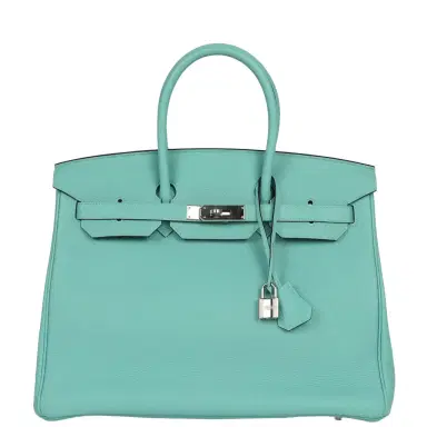 HERMÈS Pre-owned Hermes Birkin 35 Bleu Atoll Togo Palladium Hardware | Thumbnail 1 HERMÈS Pre-owned Hermes Birkin 35 Bleu Atoll Togo Palladium Hardware | Thumbnail 1
