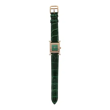 HERMÈS Pre-owned Hermes Heure H Watch S Vert Shiny Alligator, Malachite, Diamonds, Rose Gold | Thumbnail 2 HERMÈS Pre-owned Hermes Heure H Watch S Vert Shiny Alligator, Malachite, Diamonds, Rose Gold | Thumbnail 2