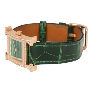 HERMÈS Pre-owned Hermes Heure H Watch S Vert Shiny Alligator, Malachite, Diamonds, Rose Gold | Thumbnail 4 HERMÈS Pre-owned Hermes Heure H Watch S Vert Shiny Alligator, Malachite, Diamonds, Rose Gold | Thumbnail 4