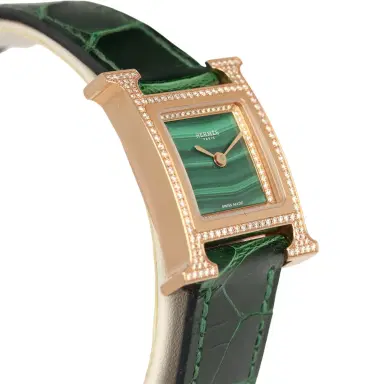 HERMÈS Pre-owned Hermes Heure H Watch S Vert Shiny Alligator, Malachite, Diamonds, Rose Gold | Thumbnail 8 HERMÈS Pre-owned Hermes Heure H Watch S Vert Shiny Alligator, Malachite, Diamonds, Rose Gold | Thumbnail 8