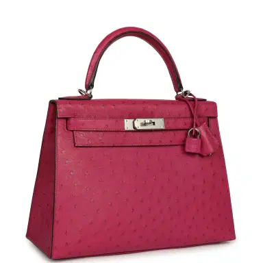 HERMÈS Pre-owned Hermes Kelly Sellier 28 Rose Poupre Ostrich Palladium Hardware | Thumbnail 2 HERMÈS Pre-owned Hermes Kelly Sellier 28 Rose Poupre Ostrich Palladium Hardware | Thumbnail 2