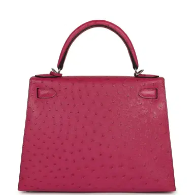 HERMÈS Pre-owned Hermes Kelly Sellier 28 Rose Poupre Ostrich Palladium Hardware | Thumbnail 4 HERMÈS Pre-owned Hermes Kelly Sellier 28 Rose Poupre Ostrich Palladium Hardware | Thumbnail 4