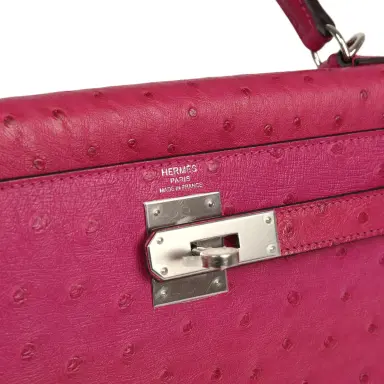 HERMÈS Pre-owned Hermes Kelly Sellier 28 Rose Poupre Ostrich Palladium Hardware | Thumbnail 7 HERMÈS Pre-owned Hermes Kelly Sellier 28 Rose Poupre Ostrich Palladium Hardware | Thumbnail 7