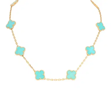 Van Cleef & Arpels Pre-owned Van Cleef & Arpels Vintage Alhambra 10 Motif Necklace Turquoise 18K Yellow Gold Hardware | Thumbnail 2 Van Cleef & Arpels Pre-owned Van Cleef & Arpels Vintage Alhambra 10 Motif Necklace Turquoise 18K Yellow Gold Hardware | Thumbnail 2