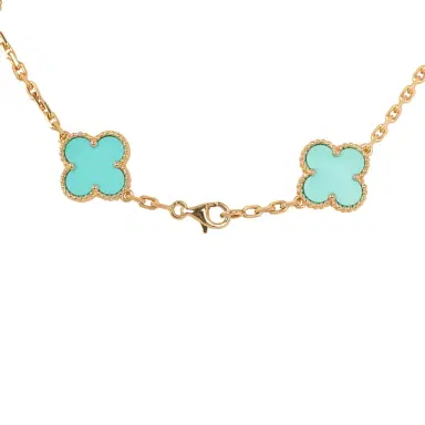 Van Cleef & Arpels Pre-owned Van Cleef & Arpels Vintage Alhambra 10 Motif Necklace Turquoise 18K Yellow Gold Hardware | Thumbnail 5 Van Cleef & Arpels Pre-owned Van Cleef & Arpels Vintage Alhambra 10 Motif Necklace Turquoise 18K Yellow Gold Hardware | Thumbnail 5