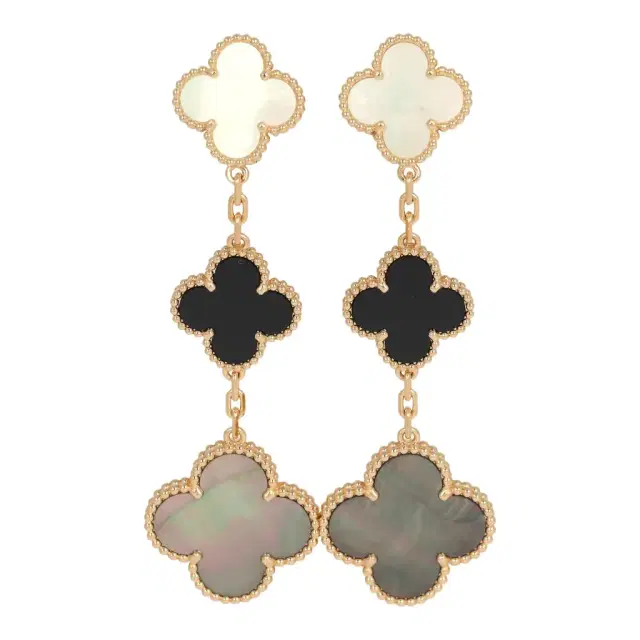 Van Cleef & Arpels Van Cleef & Arpels Magic Alhambra 3 Motif Earrings Mother of Pearl & Onyx 18K