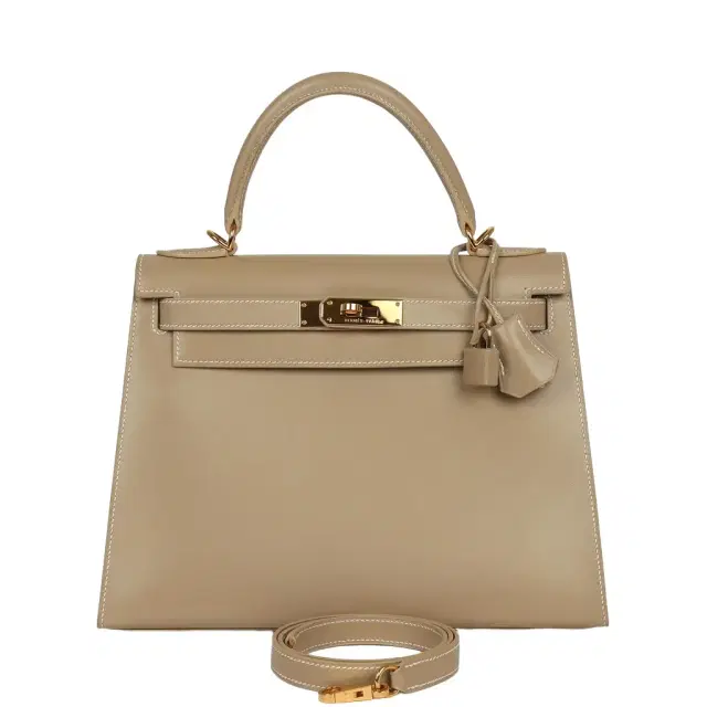 HERMÈS Vintage Hermes Kelly Sellier 28 Argile Box Calfskin Gold Hardware