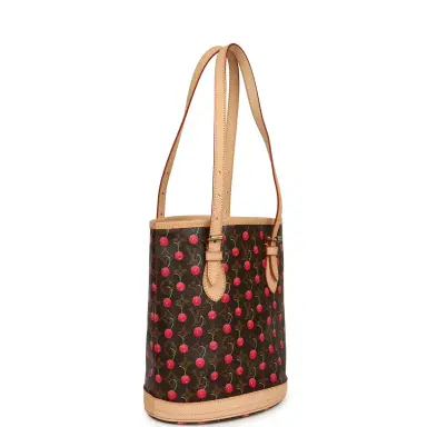 Louis Vuitton Vintage Louis Vuitton x Takashi Murakami Cheries Bucket Bag PM Red, Brown Monogram Cherry Gold Hardware | Thumbnail 2 Louis Vuitton Vintage Louis Vuitton x Takashi Murakami Cheries Bucket Bag PM Red, Brown Monogram Cherry Gold Hardware | Thumbnail 2