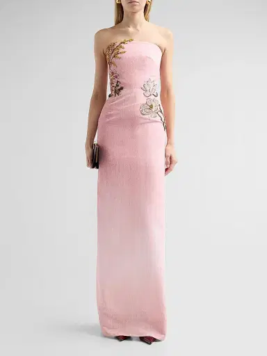 Oscar de la Renta Women's Strapless Faille Beaded Florals Gown | Thumbnail 2