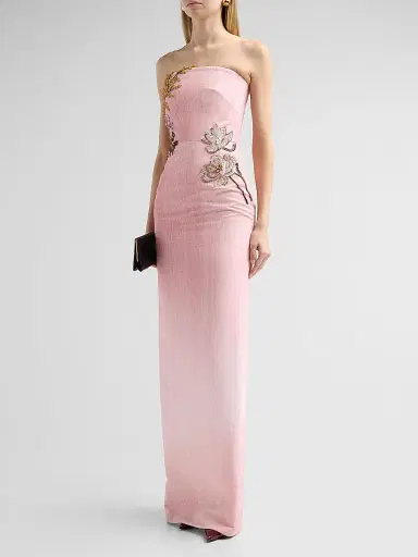 Oscar de la Renta Women's Strapless Faille Beaded Florals Gown | Thumbnail 4