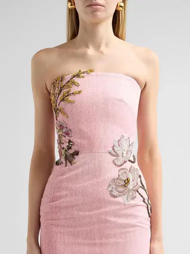 Oscar de la Renta Women's Strapless Faille Beaded Florals Gown | Thumbnail 5