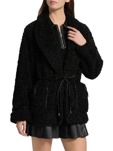 Simkhai Women's Kimia Tie-Waist Faux Sherpa Jacket | Thumbnail 3 Simkhai Women's Kimia Tie-Waist Faux Sherpa Jacket | Thumbnail 3
