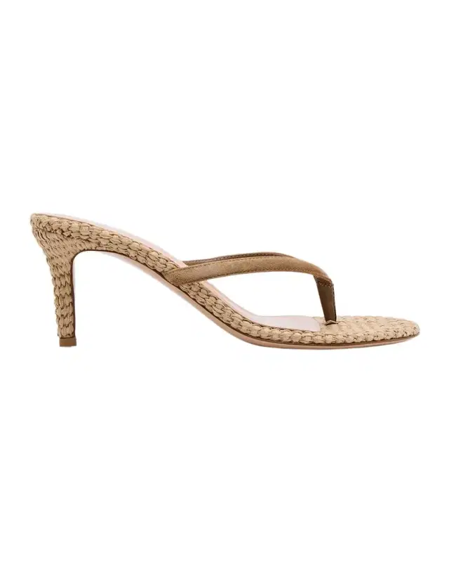 Gianvito Rossi Suede Raffia Heeled Thong Sandals
